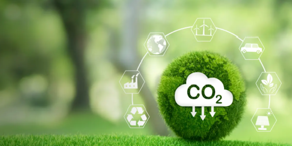 Ilustração representando a redução das emissões de carbono