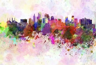 Kansas City skyline in watercolor background