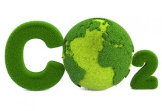 CO2 from grass inscription with globe, eco concept. 3D rendering isolated on white background