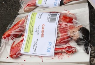 Nus e manchados de sangue, um protesto contra a carne no Brasil