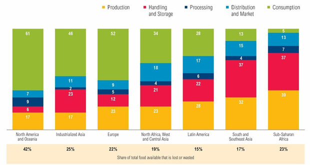 Proporção de alimentos disponíveis que se perde ou são desperdiçados. Foto: WRI