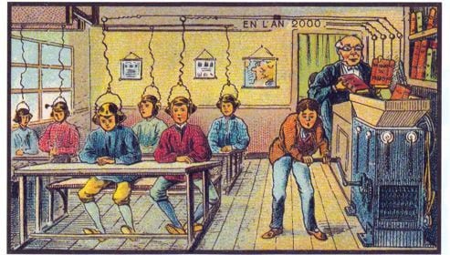  A escola do ano 2000 imaginada pelos ilustradores franceses Jean Marc CotÍ e Villemard em 1899