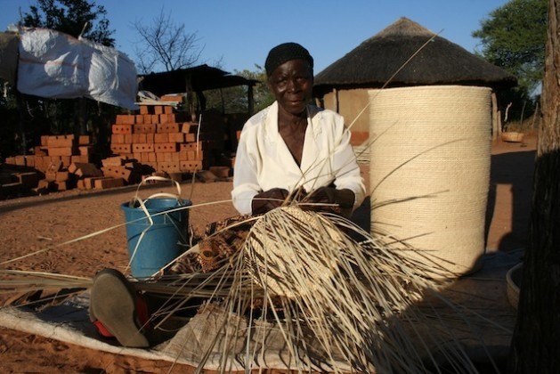 Siduduzile Nyoni termina um de seus produtos de palma de ilala, que vai vender por intermédio de sua cooperativa de mulheres no oeste do Zimbábue. Foto: Busani Bafana/IPS
