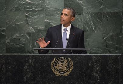 O presidente dos Estados Unidos, Barack Obama, perante à Assembleia Geral da ONU. Foto: Cia Pak/ONU