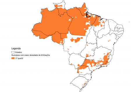 Municípios onde é mais barato manter estoques de carbono florestal