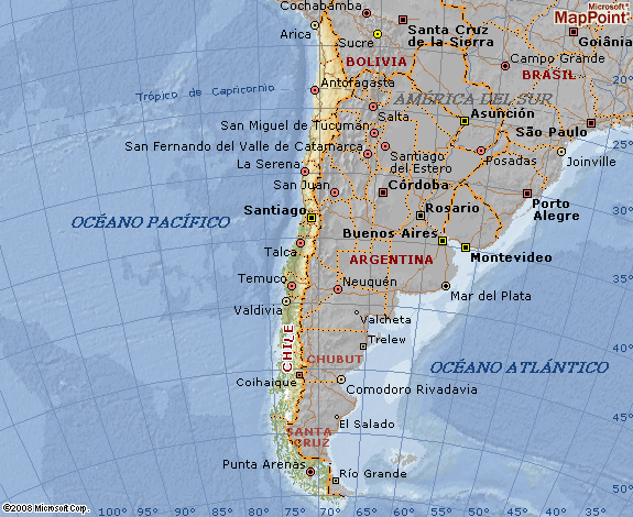Mapa do Chile, um alongado país limitado pela Cordilheira dos Andes e pelo Oceano Pacífico, cuja profundidade em suas costas apresenta um potencial único no mundo de energia gerada pelas marés e pelas ondas, que o país se prepara para aproveitar. Foto: Imagens do Chile